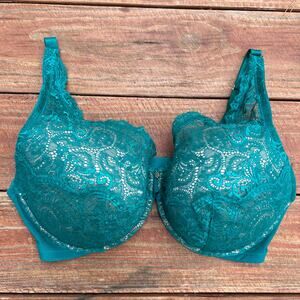 ThirdLove 24/7 Plunge Bra 40E Green Lace Contour Teal Gold Details NWOT
